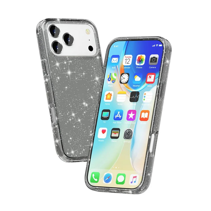 For iPhone 17 Pro Max Case Sparkly Powder Glitter Shiny Soft TPU + Hard PC Back Cover - Black - 3