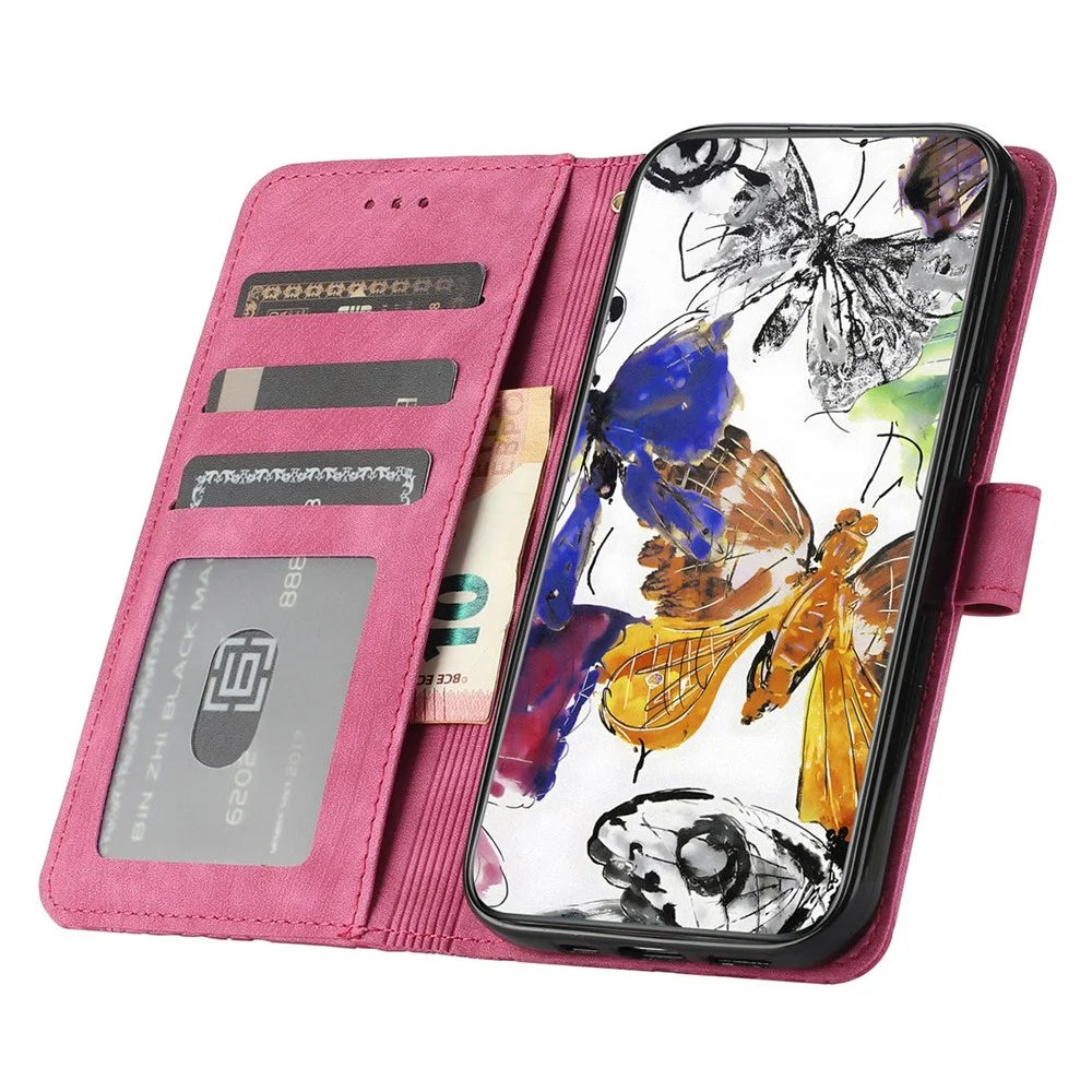 For iPhone 18 Pro / 17 Pro Case Butterfly Design Flip Wallet Leather Phone Cover Skin-Touch - Rose - 2