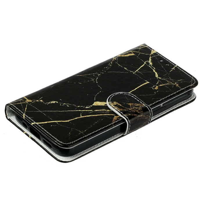 For iPhone 18 Pro / 17 Pro Stand Case Marble Painted Folio Flip Leather Wallet Phone Cover - Black Gold Marble - 4