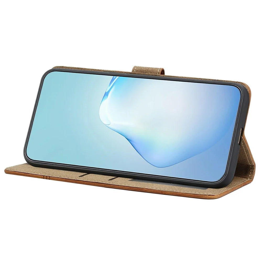 For iPhone 18 Pro / 17 Pro Case Flip Leather Retro Phone Cover Lines Imprinted - Brown - 2