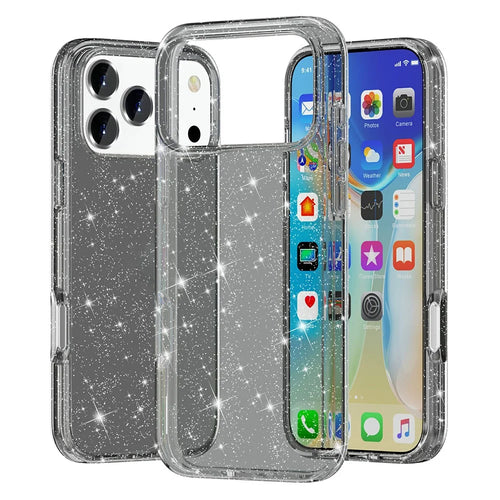 For iPhone 17 Pro Case Sparkly Powder Glitter Shiny Soft TPU + Hard PC Back Cover - Black - 1
