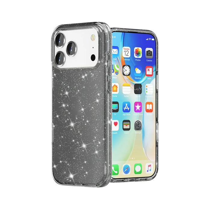For iPhone 17 Pro Case Sparkly Powder Glitter Shiny Soft TPU + Hard PC Back Cover - Black - 5
