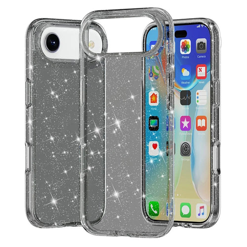 For iPhone Air Case Sparkly Powder Glitter Shiny Soft TPU + Hard PC Back Cover - Black - 1