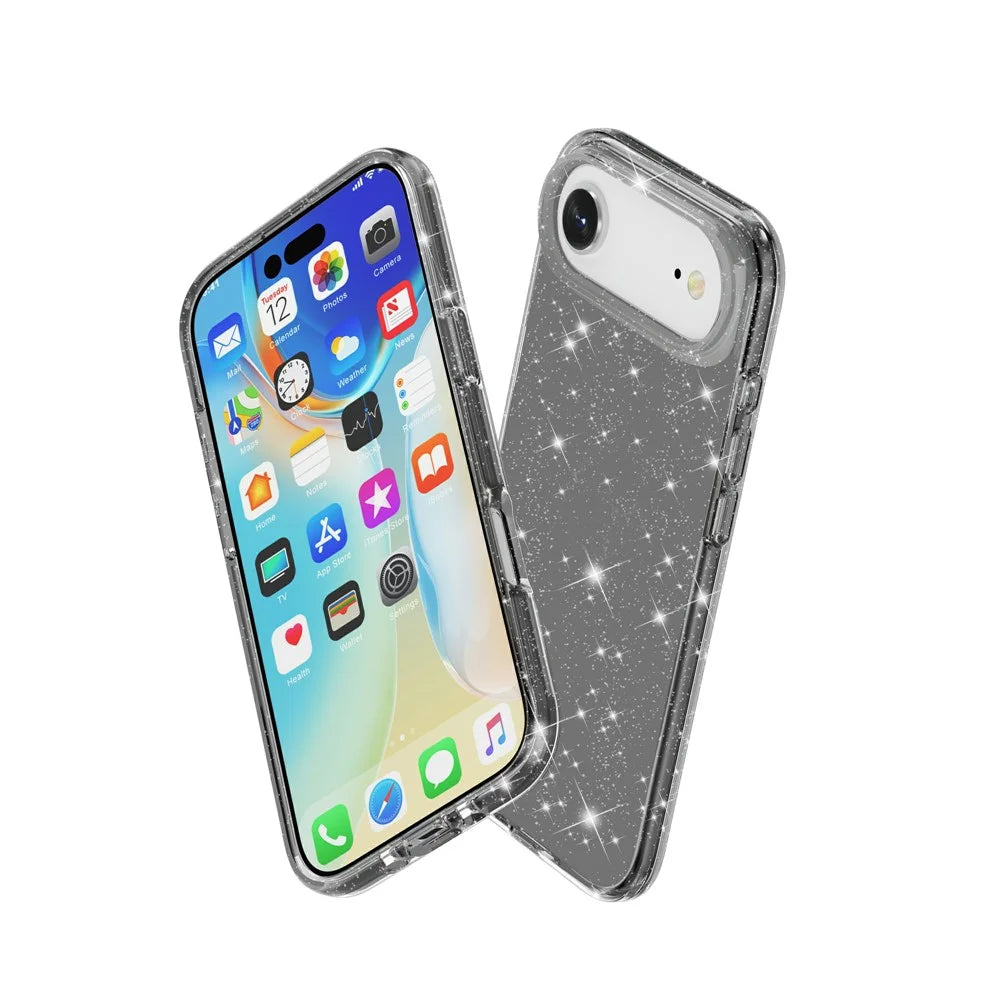 For iPhone Air Case Sparkly Powder Glitter Shiny Soft TPU + Hard PC Back Cover - Black - 4