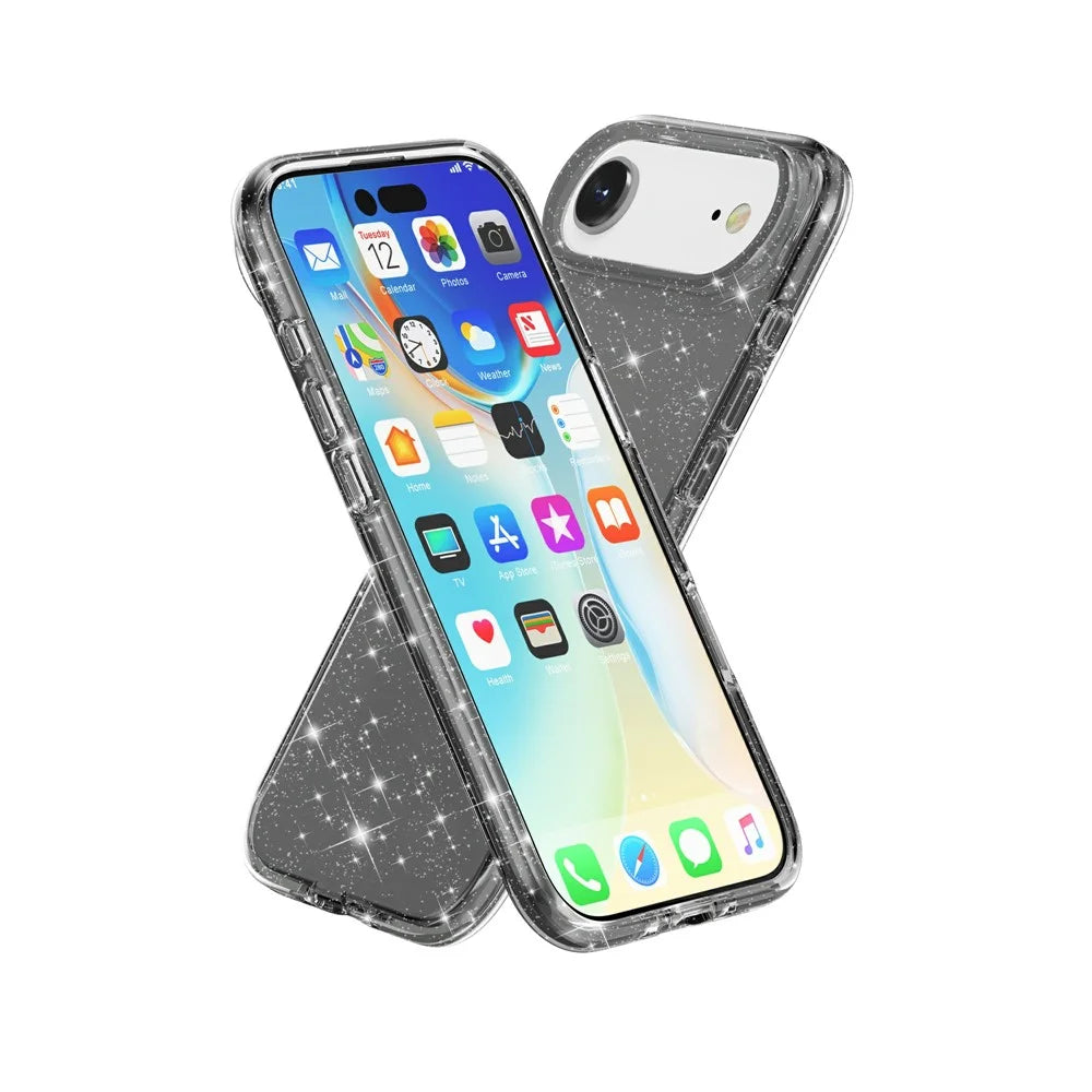 For iPhone Air Case Sparkly Powder Glitter Shiny Soft TPU + Hard PC Back Cover - Black - 5