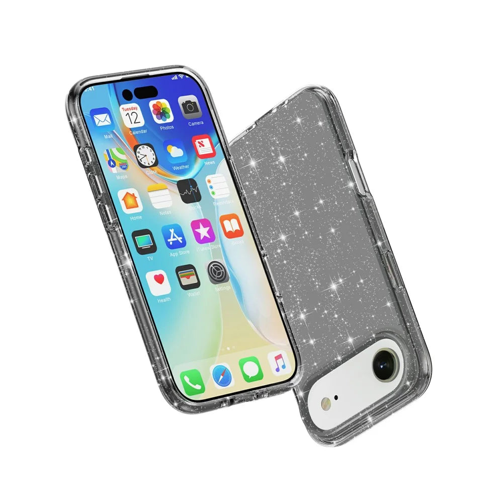 For iPhone Air Case Sparkly Powder Glitter Shiny Soft TPU + Hard PC Back Cover - Black - 6