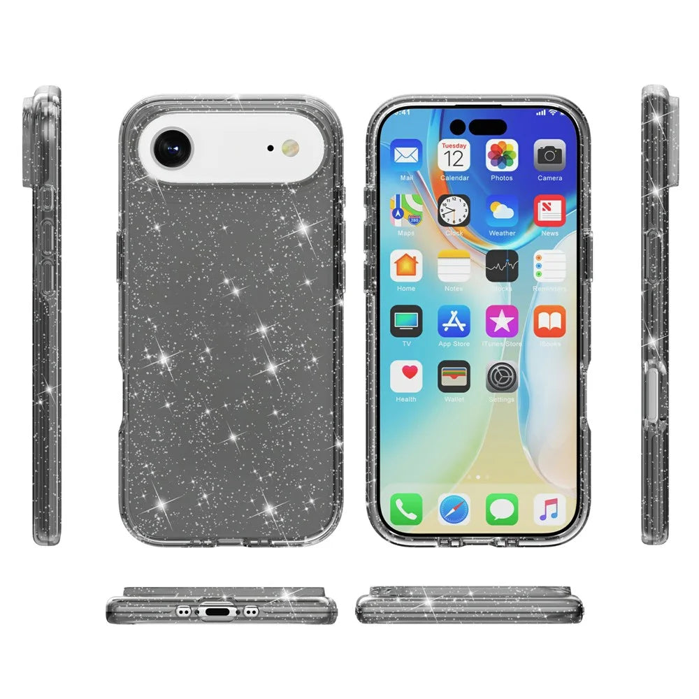 For iPhone Air Case Sparkly Powder Glitter Shiny Soft TPU + Hard PC Back Cover - Black - 7