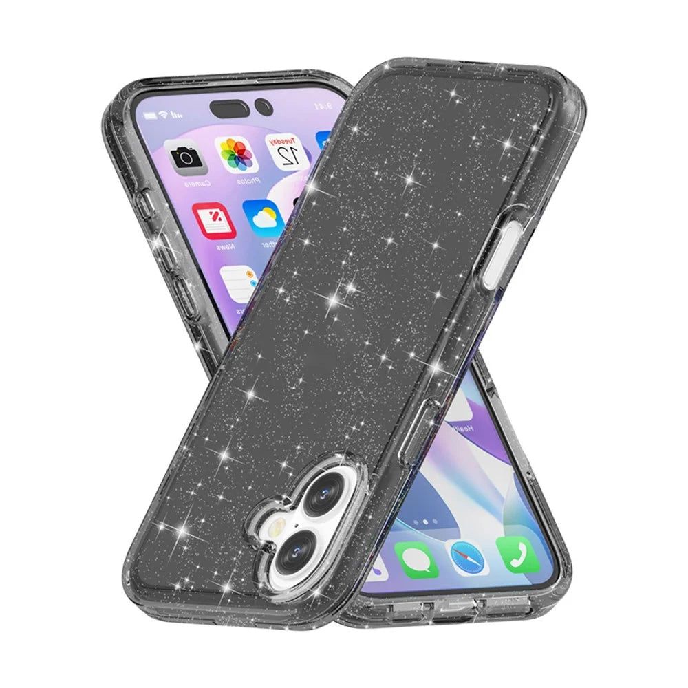 For iPhone 17 Case Sparkly Powder Glitter Shiny Soft TPU + Hard PC Back Cover - Black - 3