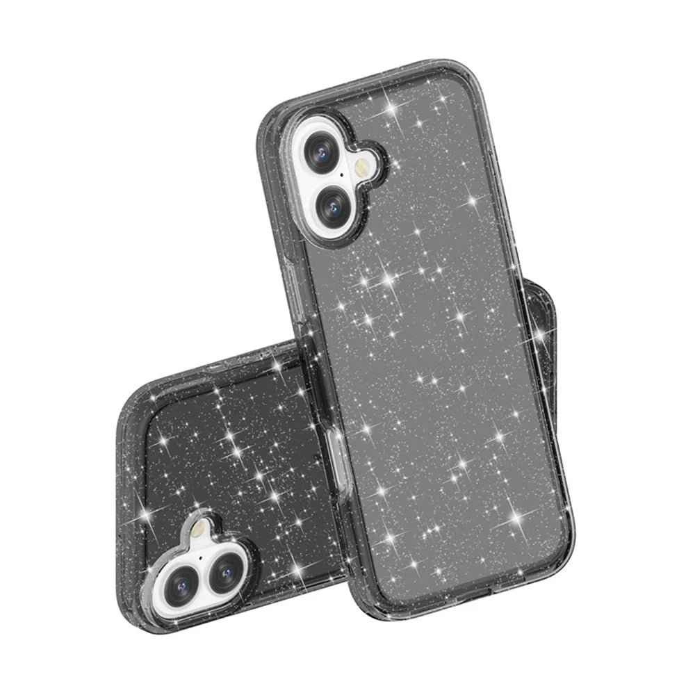 For iPhone 17 Case Sparkly Powder Glitter Shiny Soft TPU + Hard PC Back Cover - Black - 5