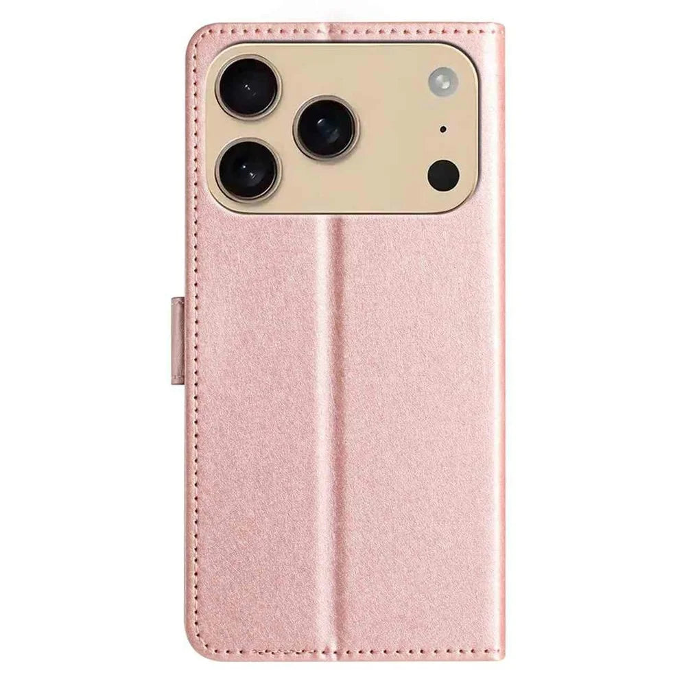 For iPhone 18 Pro / 17 Pro Wallet Case Leather Folio Phone Cover Magnetic Clasp - Rose Gold - 7