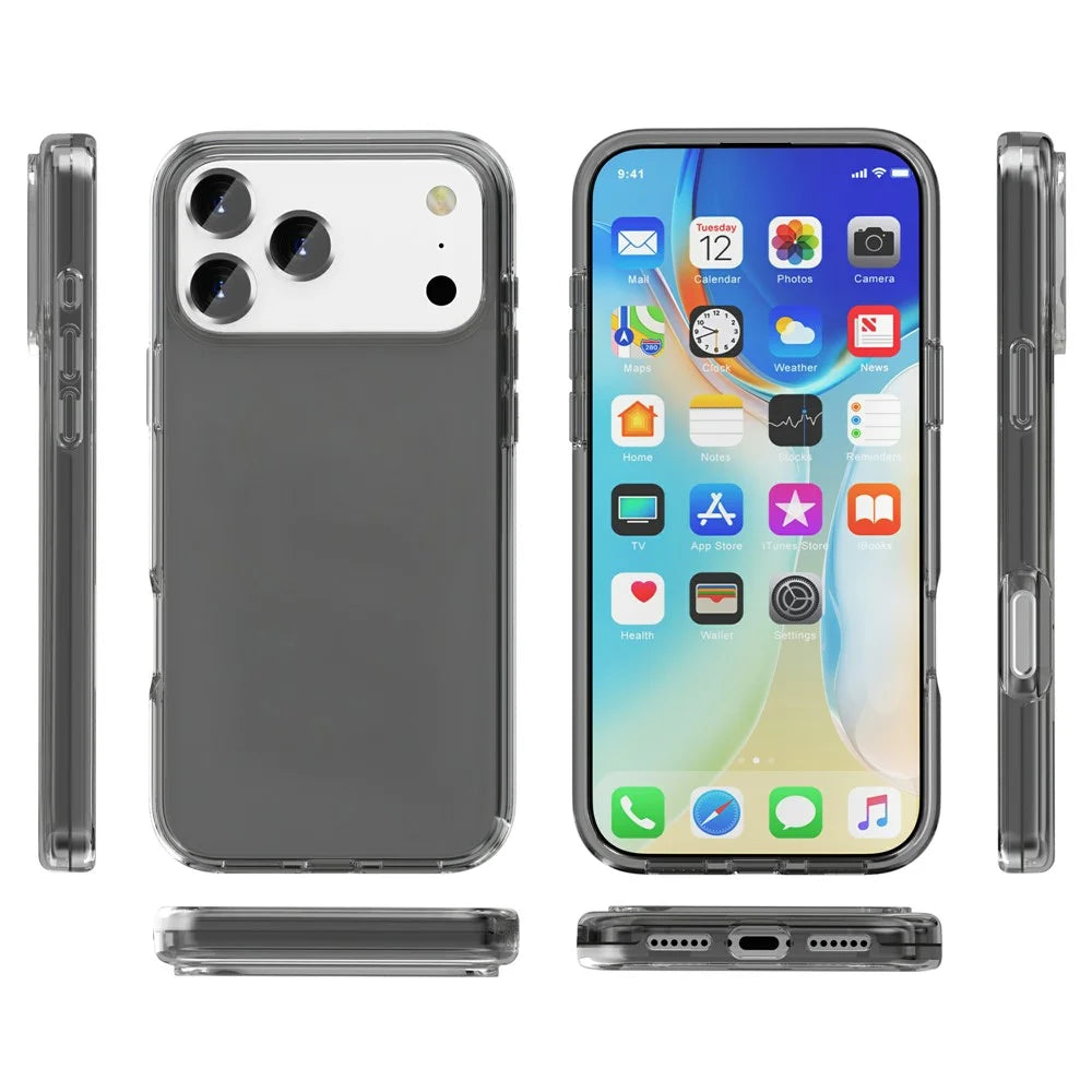 For iPhone 17 Pro Case PC + TPU Shockproof Clear Phone Cover - Transparent Grey - 7