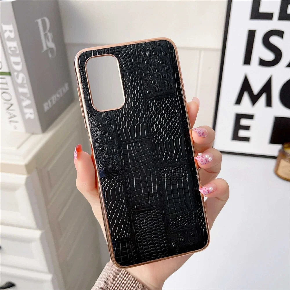 For Samsung Galaxy A33 5G Cell Phone Back Cover Nano Electroplating Mahjong Texture Genuine Cowhide Leather+PC+TPU Anti-scratch Phone Shell Case - Black - 2