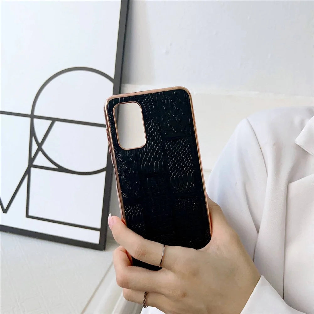 For Samsung Galaxy A33 5G Cell Phone Back Cover Nano Electroplating Mahjong Texture Genuine Cowhide Leather+PC+TPU Anti-scratch Phone Shell Case - Black - 3