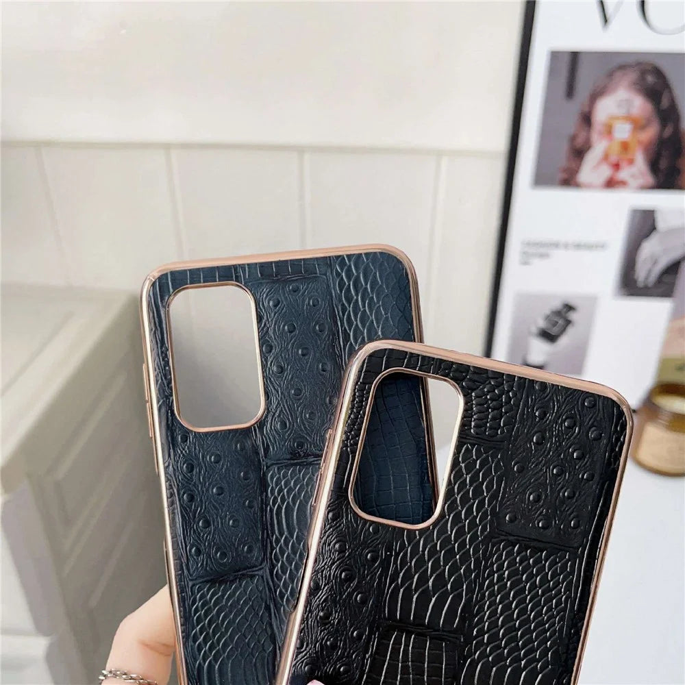 For Samsung Galaxy A33 5G Cell Phone Back Cover Nano Electroplating Mahjong Texture Genuine Cowhide Leather+PC+TPU Anti-scratch Phone Shell Case - Black - 4