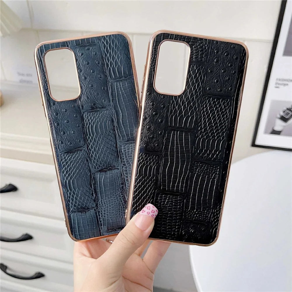For Samsung Galaxy A33 5G Cell Phone Back Cover Nano Electroplating Mahjong Texture Genuine Cowhide Leather+PC+TPU Anti-scratch Phone Shell Case - Black - 5