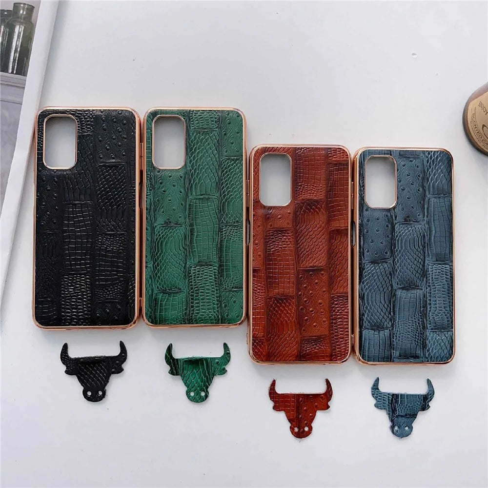 For Samsung Galaxy A33 5G Cell Phone Back Cover Nano Electroplating Mahjong Texture Genuine Cowhide Leather+PC+TPU Anti-scratch Phone Shell Case - Black - 6