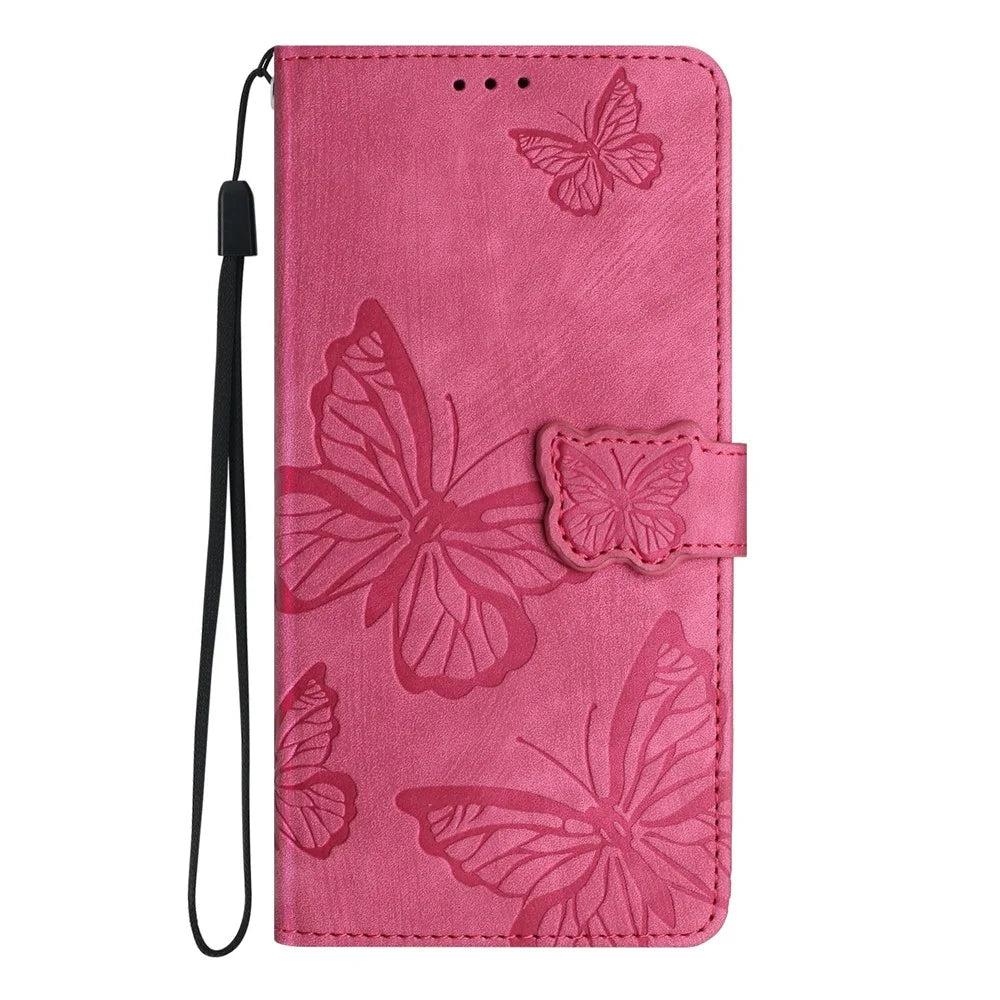 For iPhone 18 Pro Max / 17 Pro Max Case Butterfly Design Flip Wallet Leather Phone Cover Skin-Touch - Rose - 7