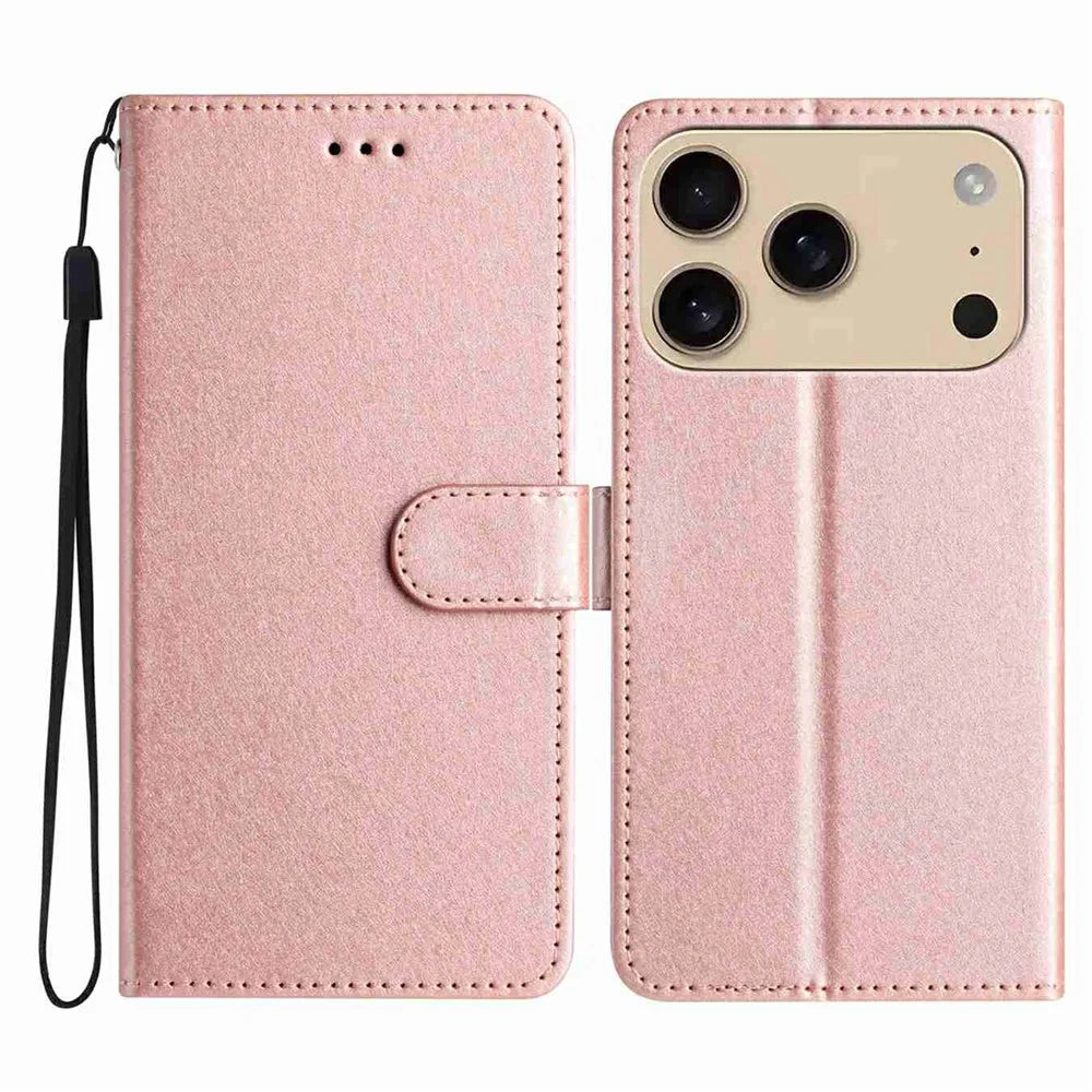 For iPhone 18 Pro Max / 17 Pro Max Wallet Case Leather Folio Phone Cover Magnetic Clasp - Rose Gold - 1