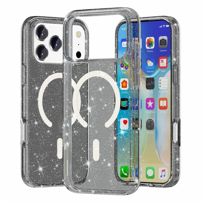 For iPhone 17 Pro Max Case Compatible with MagSafe Glitter Powder PC + TPU Phone Cover - Black - 1