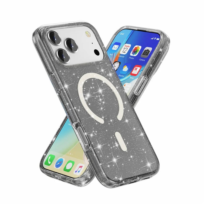 For iPhone 17 Pro Max Case Compatible with MagSafe Glitter Powder PC + TPU Phone Cover - Black - 2