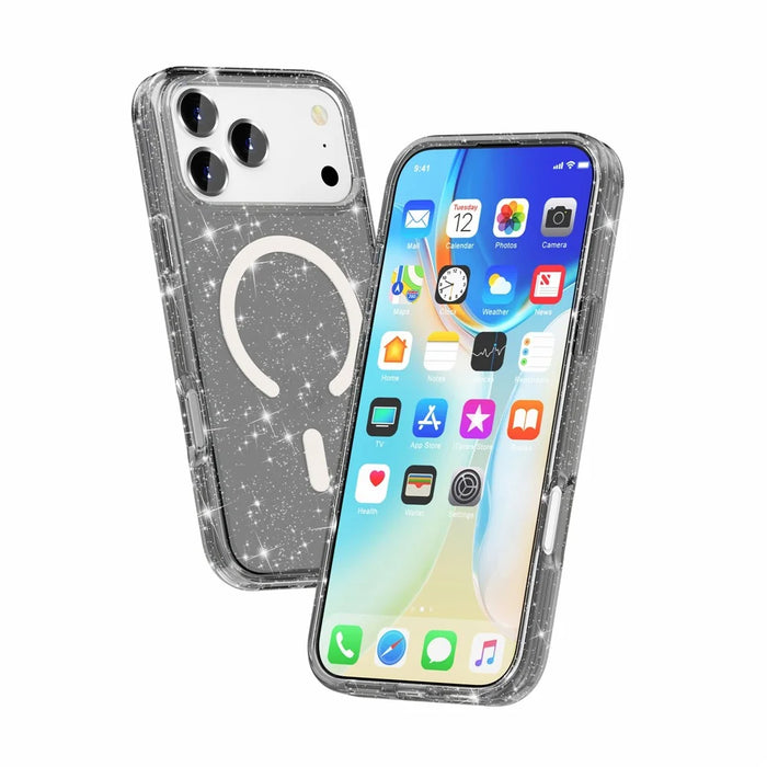 For iPhone 17 Pro Max Case Compatible with MagSafe Glitter Powder PC + TPU Phone Cover - Black - 3
