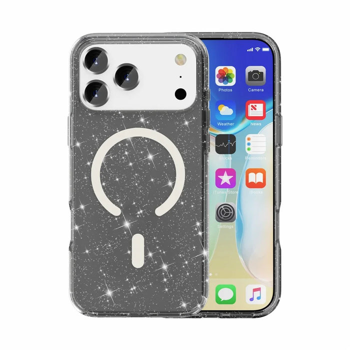 For iPhone 17 Pro Max Case Compatible with MagSafe Glitter Powder PC + TPU Phone Cover - Black - 5