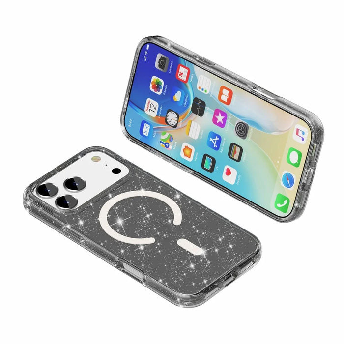 For iPhone 17 Pro Max Case Compatible with MagSafe Glitter Powder PC + TPU Phone Cover - Black - 7