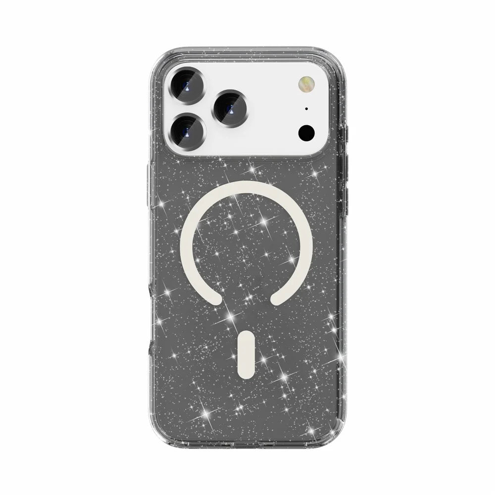 For iPhone 17 Pro Case Compatible with MagSafe Glitter Powder PC + TPU Phone Cover - Black - 6