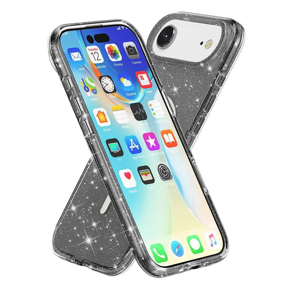 For iPhone Air Case Compatible with MagSafe Glitter Powder PC + TPU Phone Cover - Black - 4
