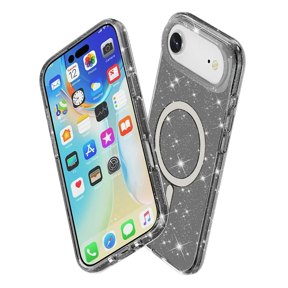 For iPhone Air Case Compatible with MagSafe Glitter Powder PC + TPU Phone Cover - Black - 5