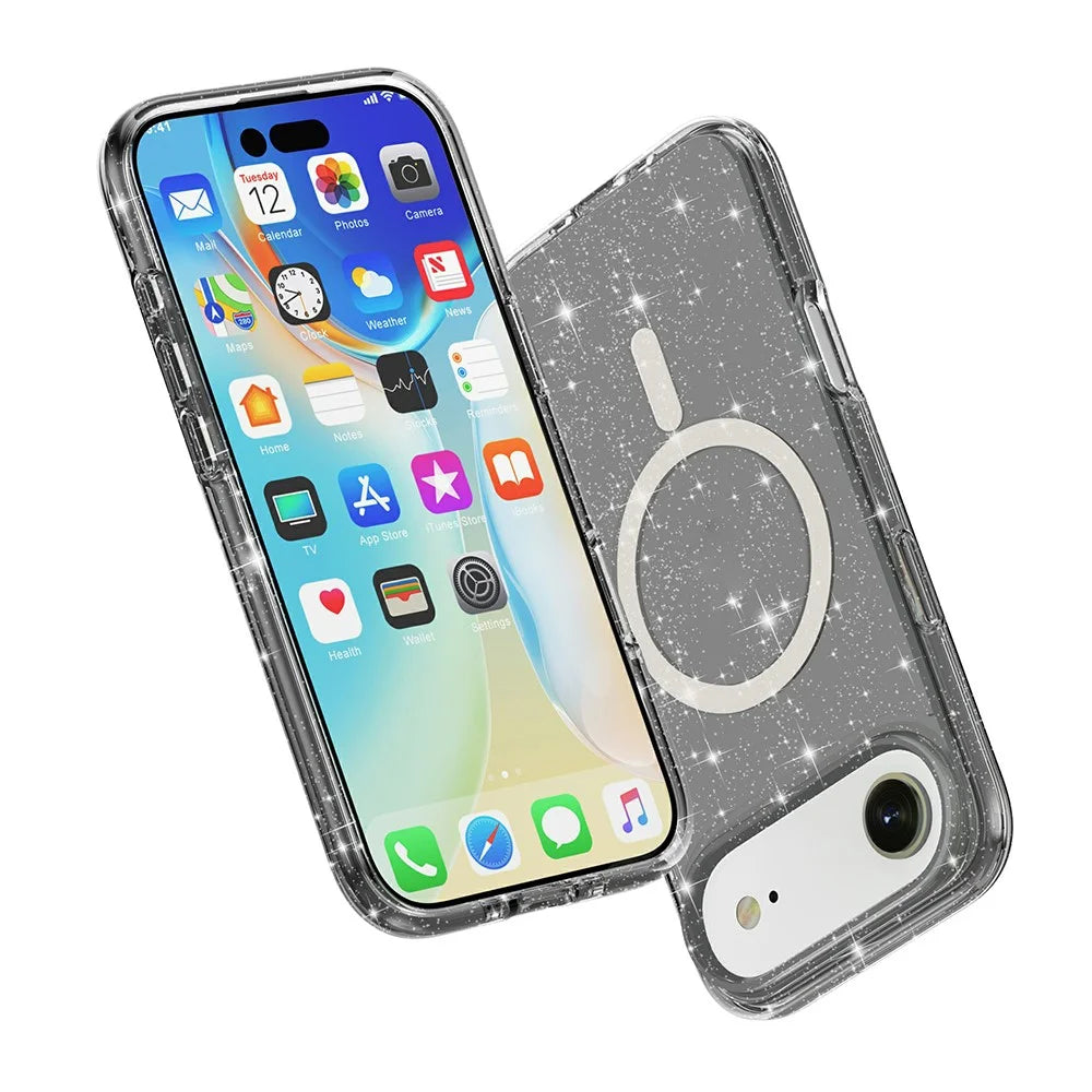 For iPhone Air Case Compatible with MagSafe Glitter Powder PC + TPU Phone Cover - Black - 6