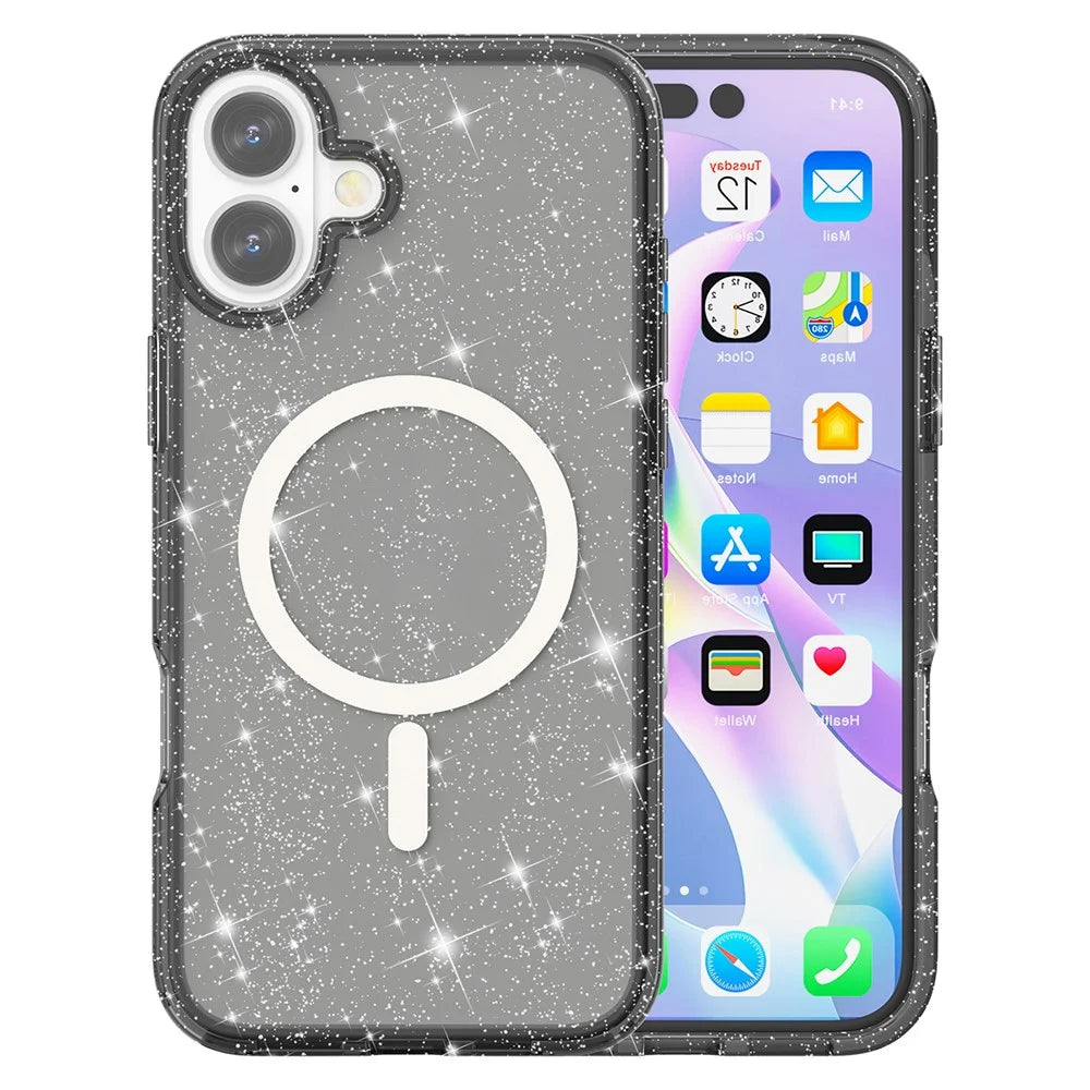 For iPhone 17 Case Compatible with MagSafe Glitter Powder PC + TPU Phone Cover - Black - 1