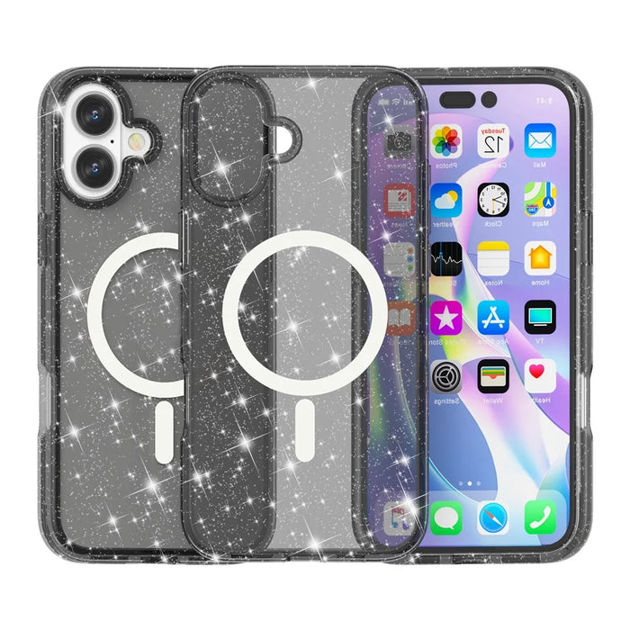 For iPhone 17 Case Compatible with MagSafe Glitter Powder PC + TPU Phone Cover - Black - 2