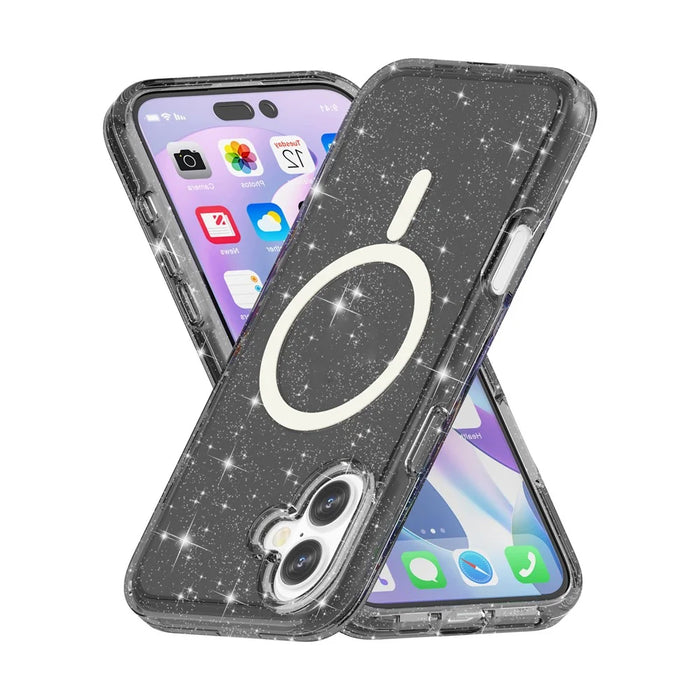 For iPhone 17 Case Compatible with MagSafe Glitter Powder PC + TPU Phone Cover - Black - 4