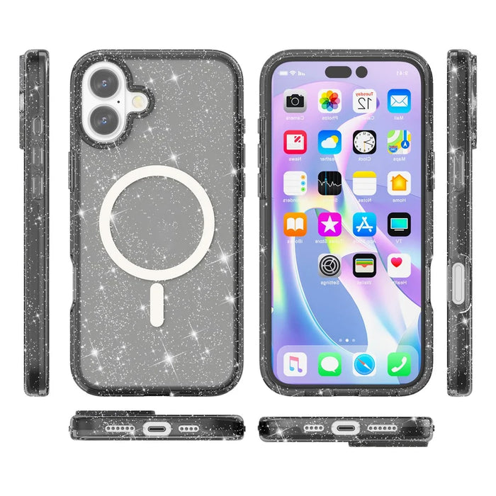 For iPhone 17 Case Compatible with MagSafe Glitter Powder PC + TPU Phone Cover - Black - 7