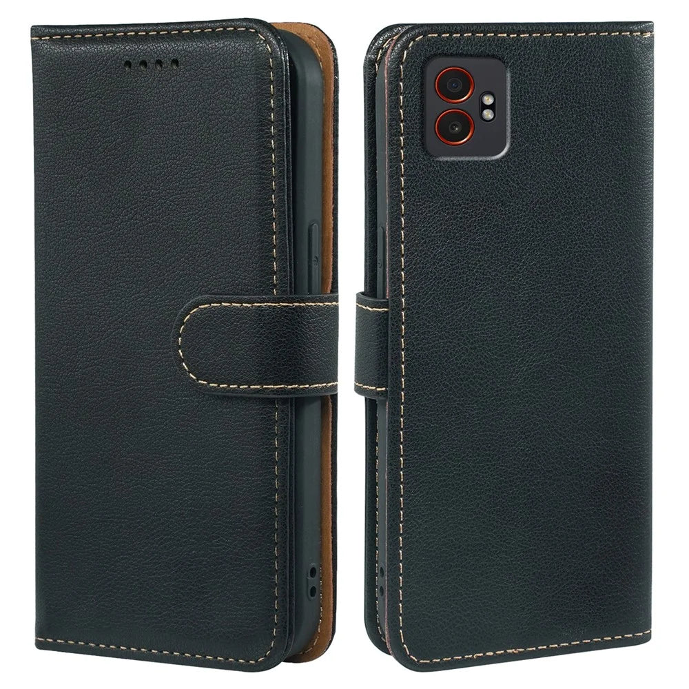 For Samsung Galaxy XCover7 Pro Case RFID Blocking Wallet Litchi Texture Leather Phone Cover Magnetic Clasp - Black - 1
