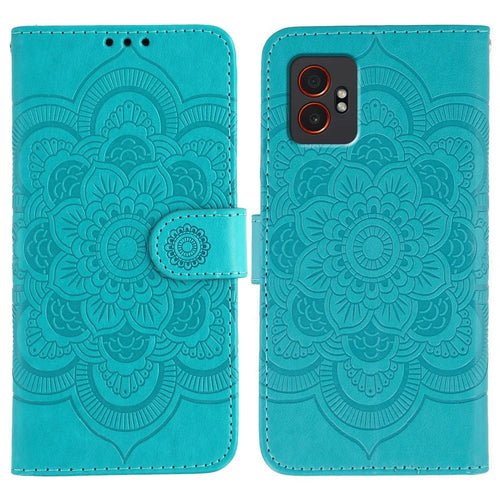 For Samsung Galaxy XCover7 Pro Case PU Leather Mandala Imprinted Design Wallet Phone Cover - Blue - 1