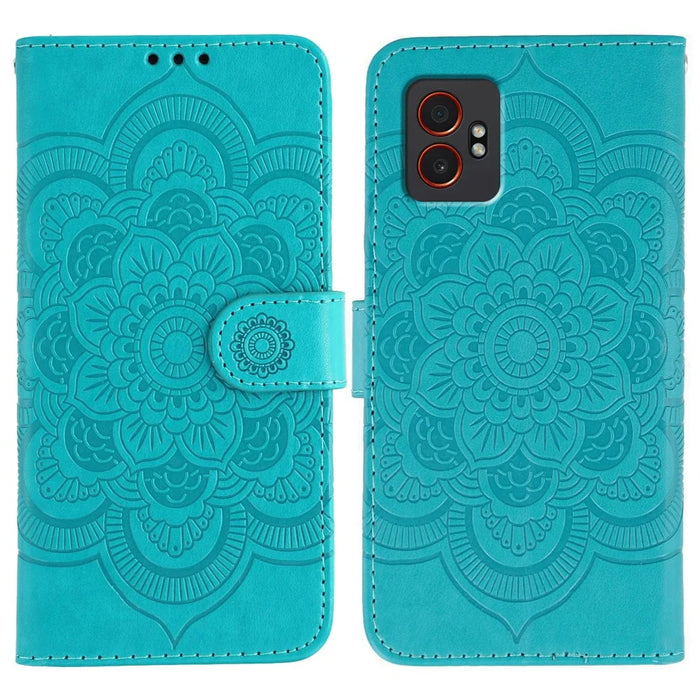 For Samsung Galaxy XCover7 Pro Case PU Leather Mandala Imprinted Design Wallet Phone Cover - Blue - 1
