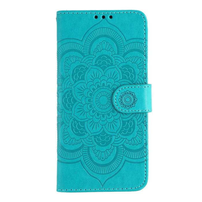For Samsung Galaxy XCover7 Pro Case PU Leather Mandala Imprinted Design Wallet Phone Cover - Blue - 4