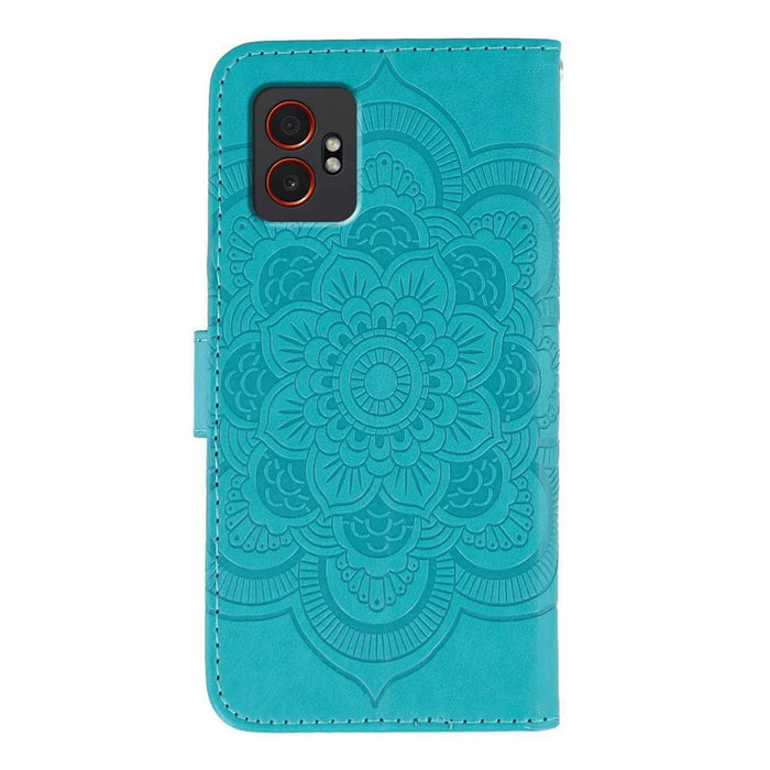 For Samsung Galaxy XCover7 Pro Case PU Leather Mandala Imprinted Design Wallet Phone Cover - Blue - 5