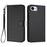 For iPhone 17e / 16e Leather Case Wallet Stand Phone Cover with Wrist Strap - Black - 1