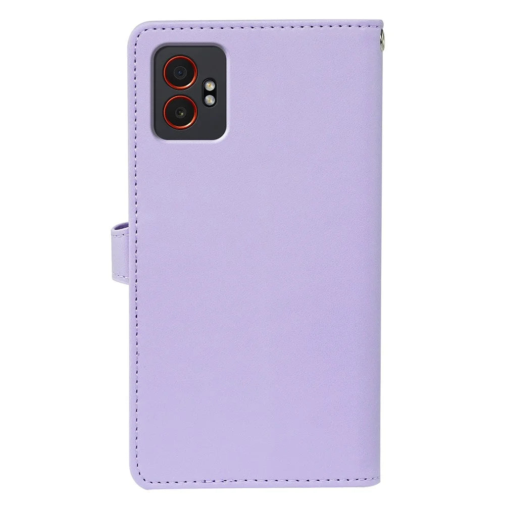 For Samsung Galaxy XCover7 Pro Case with 9 Card Slots PU Leather Stand Phone Cover - Purple - 6