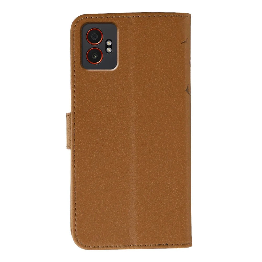 For Samsung Galaxy XCover7 Pro Case Feather Imprint PU Leather Wallet Phone Cover - Brown - 5