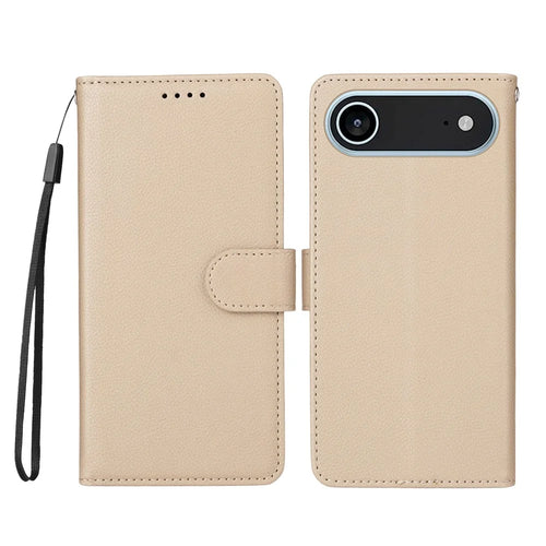 For iPhone Air Case RFID Blocking 3 Card Slots PU Leather Phone Cover with Wrist Strap - Creamy White - 1