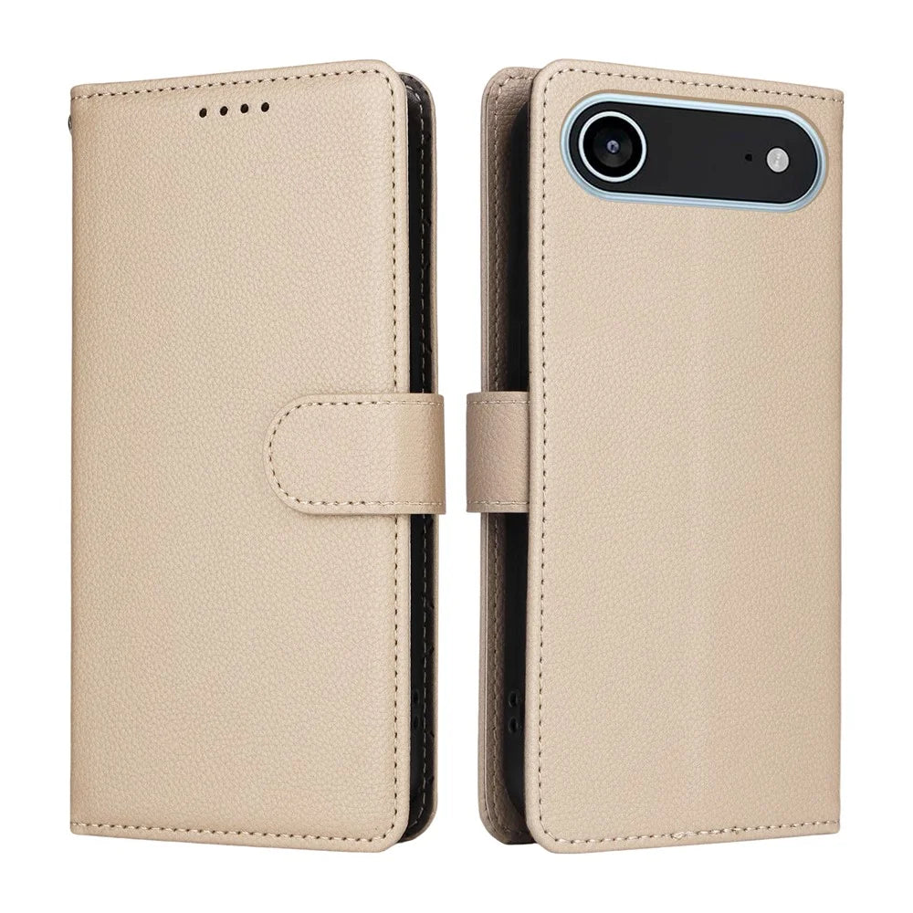 For iPhone Air Case RFID Blocking 3 Card Slots PU Leather Phone Cover with Wrist Strap - Creamy White - 2