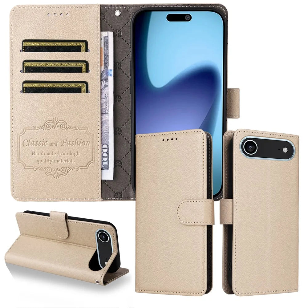 For iPhone Air Case RFID Blocking 3 Card Slots PU Leather Phone Cover with Wrist Strap - Creamy White - 3