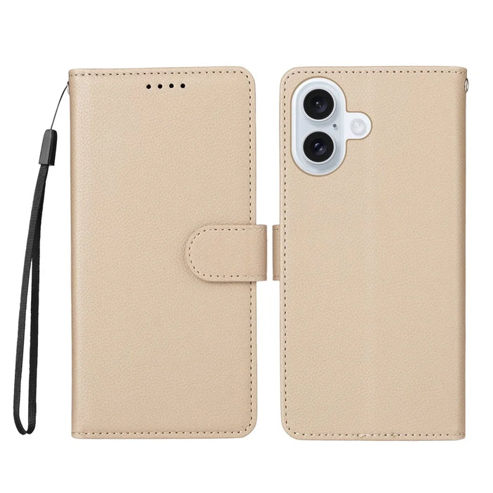 For iPhone 17 Case RFID Blocking 3 Card Slots PU Leather Phone Cover with Wrist Strap - Creamy White - 1