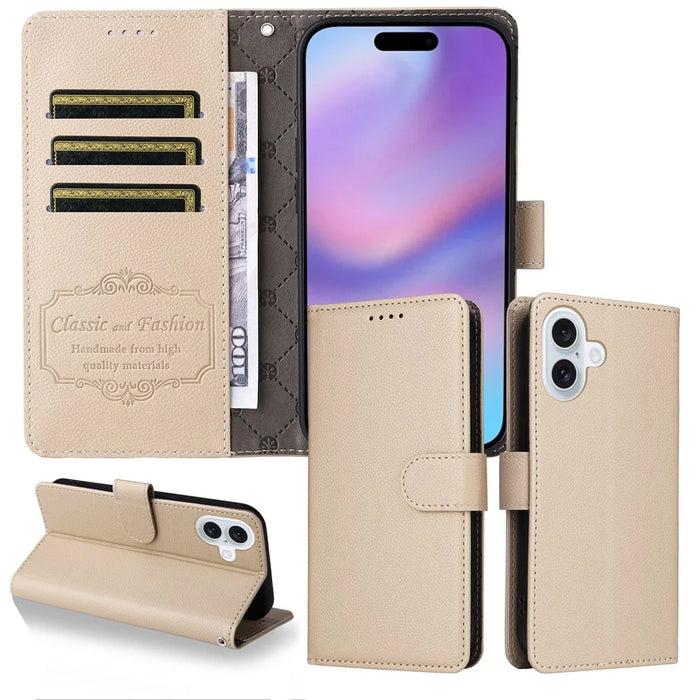 For iPhone 17 Case RFID Blocking 3 Card Slots PU Leather Phone Cover with Wrist Strap - Creamy White - 3