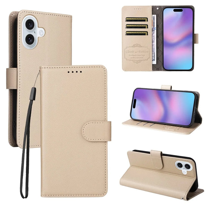 For iPhone 17 Case RFID Blocking 3 Card Slots PU Leather Phone Cover with Wrist Strap - Creamy White - 4