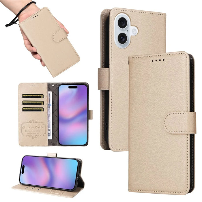 For iPhone 17 Case RFID Blocking 3 Card Slots PU Leather Phone Cover with Wrist Strap - Creamy White - 5